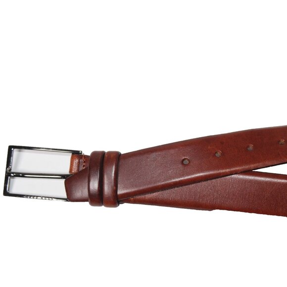 Hugo Boss Mens Sz 34 Carmello Belt Genuine Leather Medium Brown Silver Hardware - Picture 2 of 10